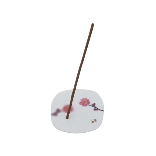 YUME NO YUME Räucherstäbchen-Halter - Pflaumenblüte Motive auf weisses Porzellan